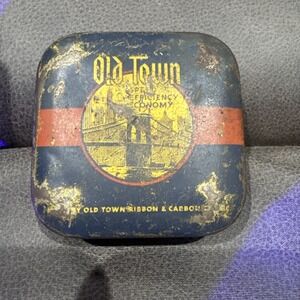 Old Town Ribbon & Carbon Co. Typewriter Ribbon Tin Navy Blue & Red Vintage